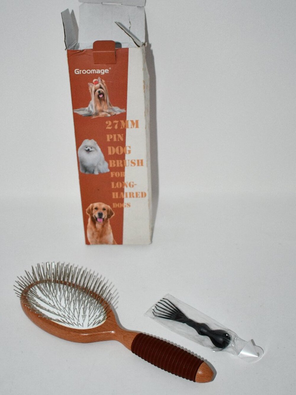 GROOMAGE Dog Pin Brush, 27mm, Long Pins Beech Wood Grooming Brush, NWT